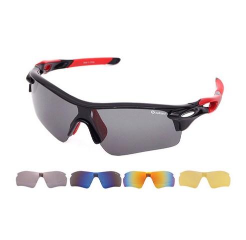 고글/선글라스 핫템 오클렌즈 교체형 스포츠 선글라스 프레임 + 렌즈 5p 세트 XG300, 프레임(블랙 + 레드) 구매 