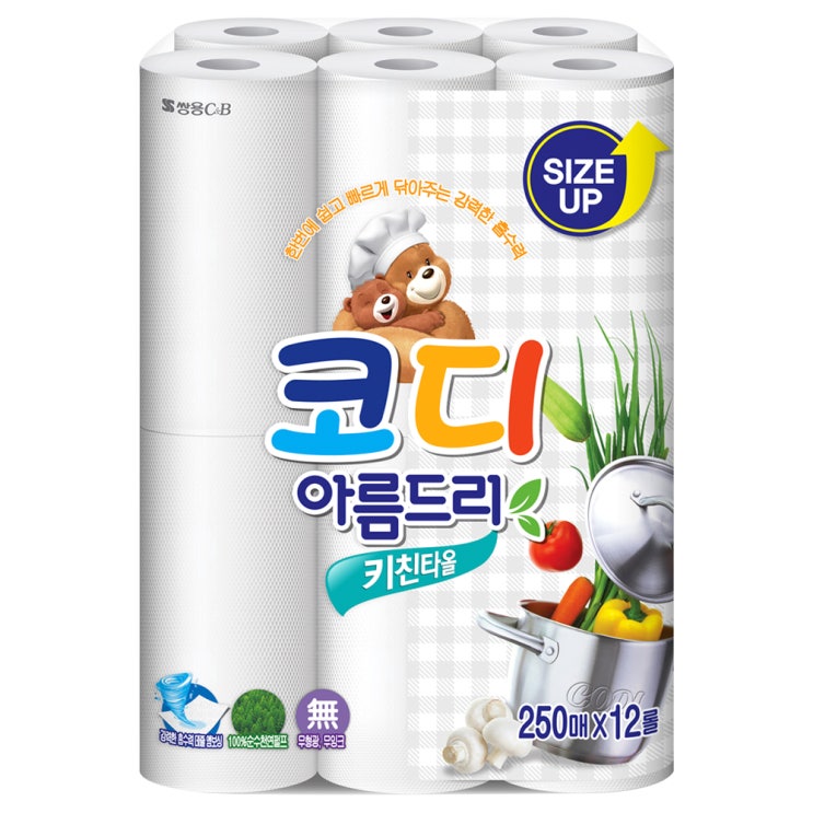 (로켓배송)코디 아름드리 Size Up 키친타올 250매, 12롤, 1팩 가격정보 (로켓배송)코디 아름드리 Size Up 키친타올 250매, 12롤, 1팩 가격정보
