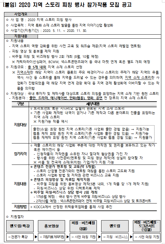  지역 스토리 발굴을 통한 지역이야기산업 활성화 사업 공고 입니다.