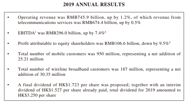 China Mobile - Annual report 2019 (중국주식)