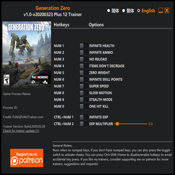  200329-제너레이션 제로 트레이너 (Generation Zero Trainer v1.0 +12)3DM