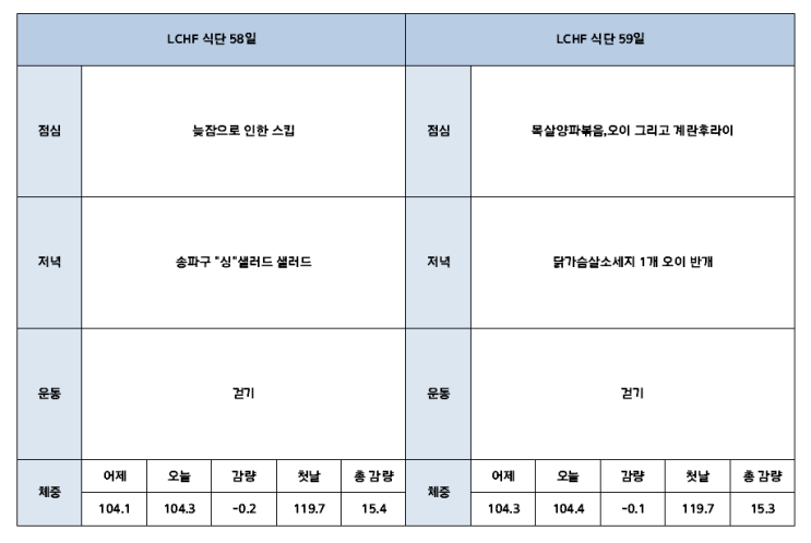  키토 저탄고지 lchf 58&59일차 ( -15.3kg )