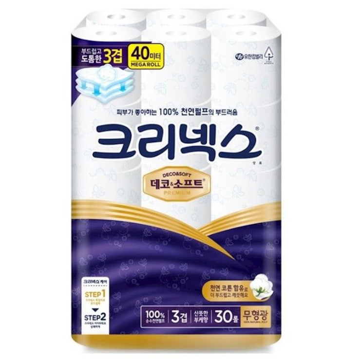 크리넥스 3겹 데코앤소프트 화장지 40m x 30롤 티슈 유한킴벌리 xgid, 1개, 1개 가격정보