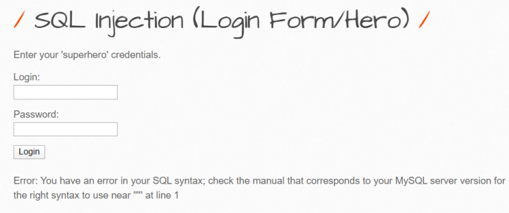 SQL 인젝션 - Login Form/Hero