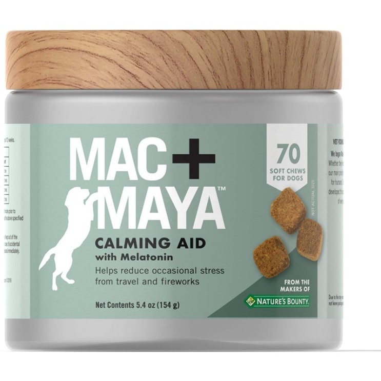 Mac + Maya 는 Melatonin이있는 개를 진정시키고 Thiamine과 L-trytophan 70 개의 Soft Chews를 사용, 1 추천해요