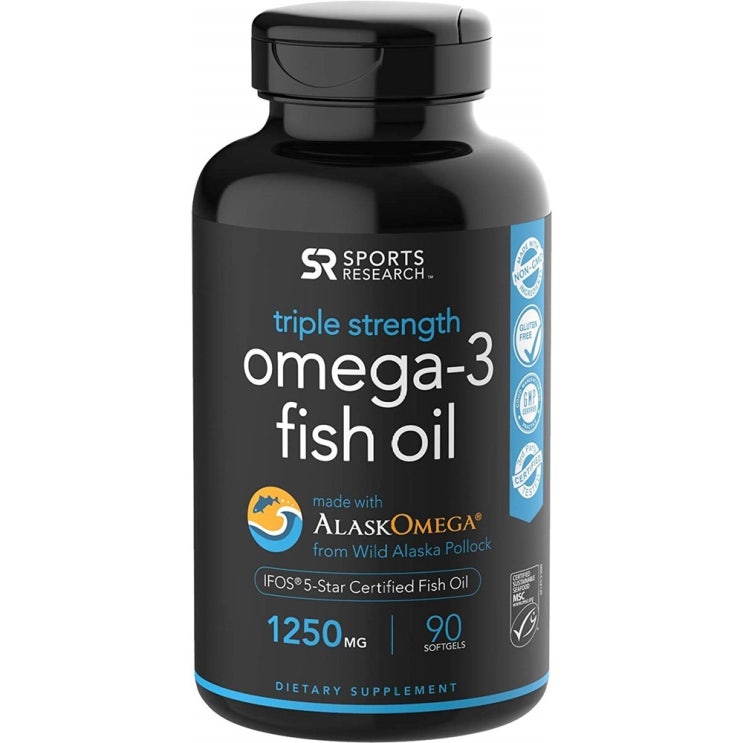  [강추] 스포츠 리서치 오메가 3 1250mg 90정 Sports Research Omega-3 Wild Alaskan Fish Oil (1250mg per Capsule) with Triglyceride EPA & DHA | Heart Brain, 90개입, 1개 픽업해요!