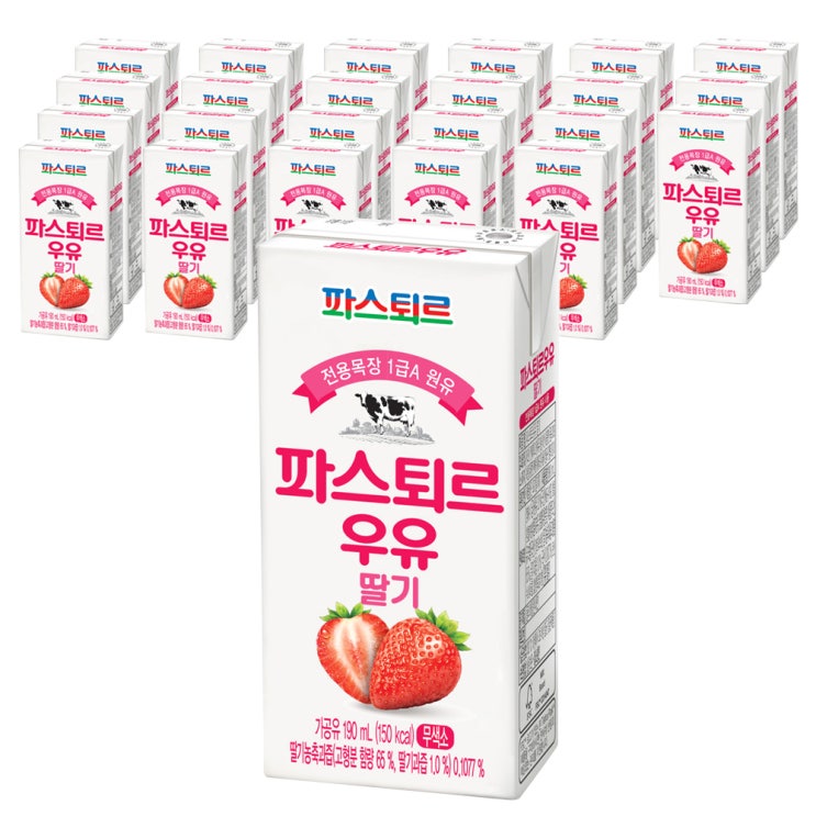  파스퇴르 전용목장 1급 A 원유 파스퇴르 우유 딸기 190ml 24개입