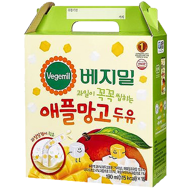  베지밀 과일이 꼭꼭 씹히는 애플망고 두유 190ml 16개