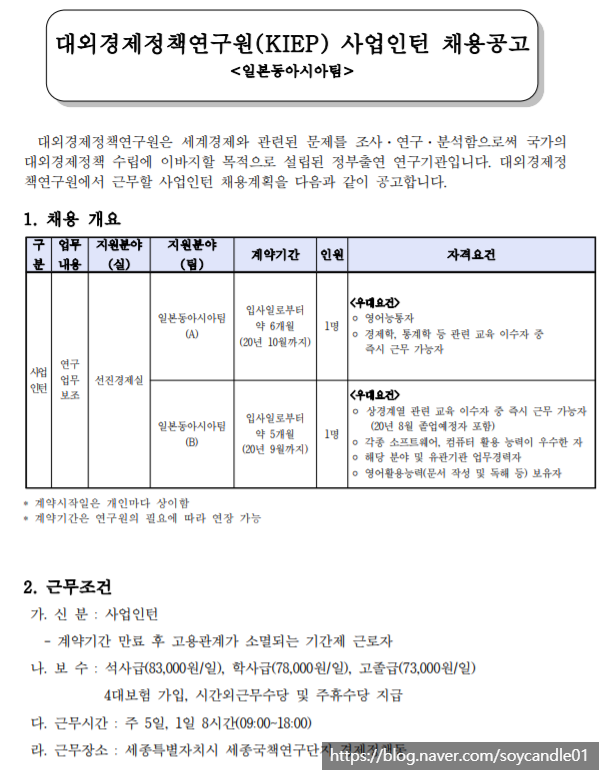 [채용][대외경제정책연구원] 일본동아시아팀 사업인턴 채용공고 (사업인턴)