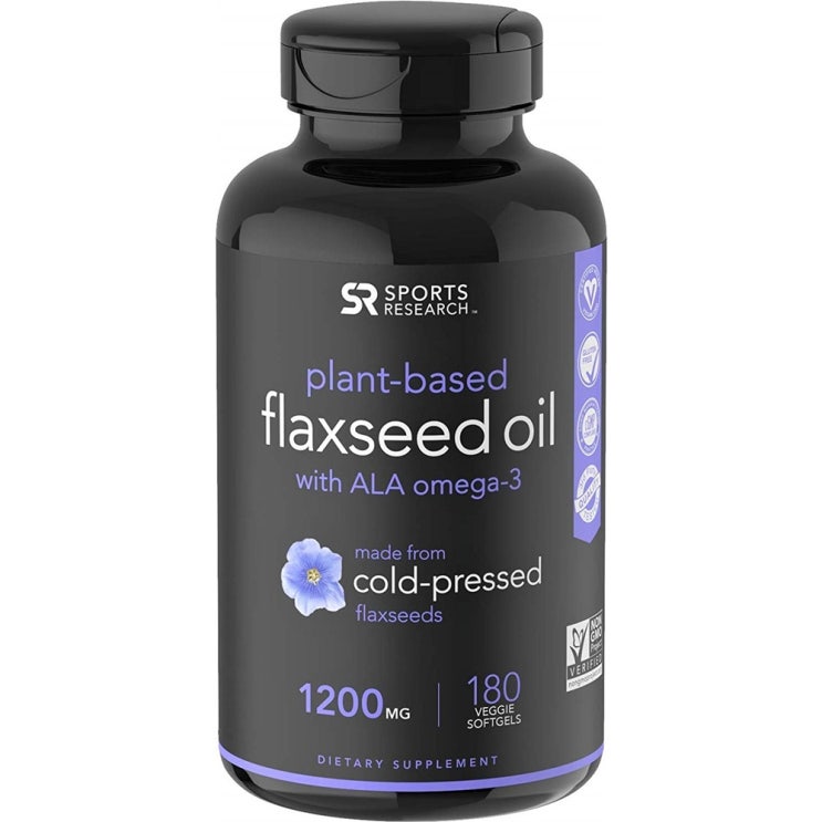  [강추] 스포츠 리서치 아마씨유 1200mg 180 베지캡 Sports Research 100% Vegan Flaxseed Oil with Plant-Based Omega's 3 6 & 9 ~ Certified Non-GMO Project Verified, 1set 픽업해요!
