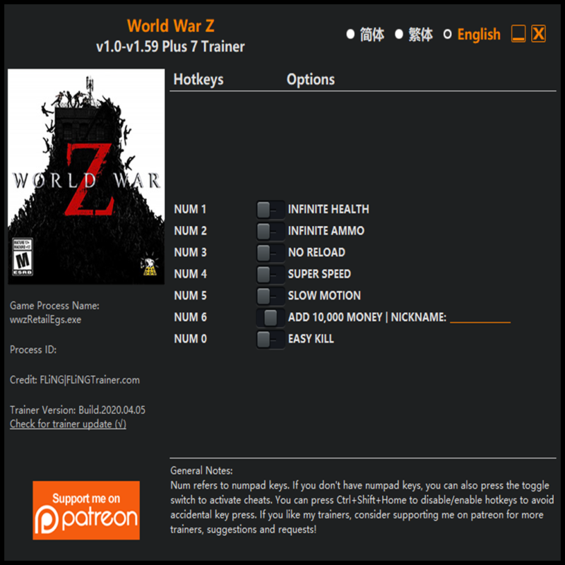 200406-월드워 Z 트레이너 (World War Z Trainer v1.0-v1.59 +7)3DM : 네이버 블로그
