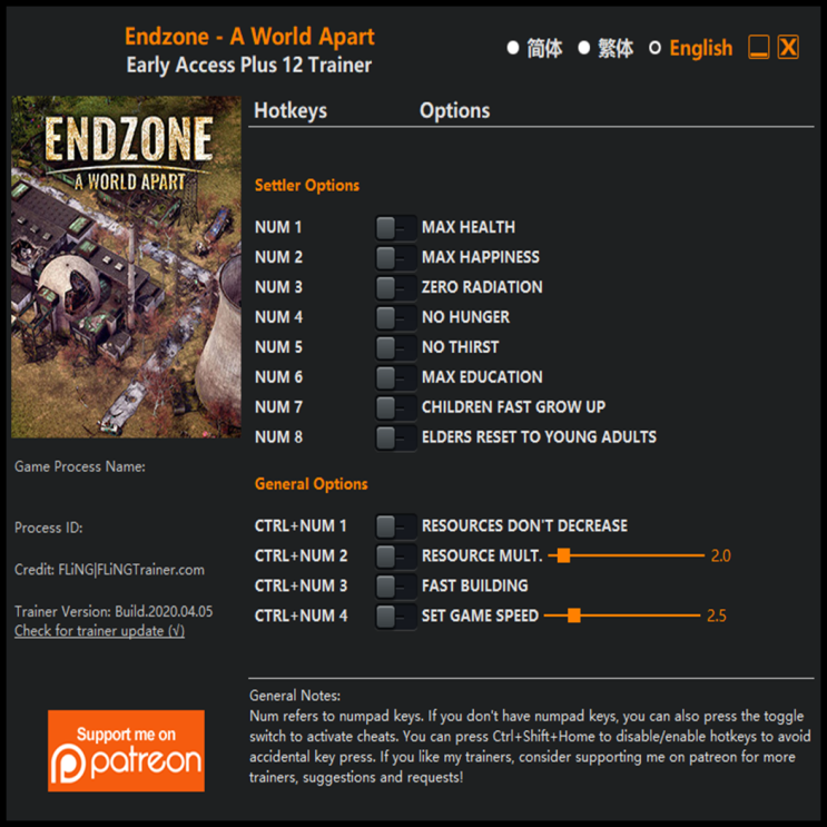  200406-엔드존 - 어 월드 어파트 트레이너 (Endzone A World Apart Trainer +12)3DM