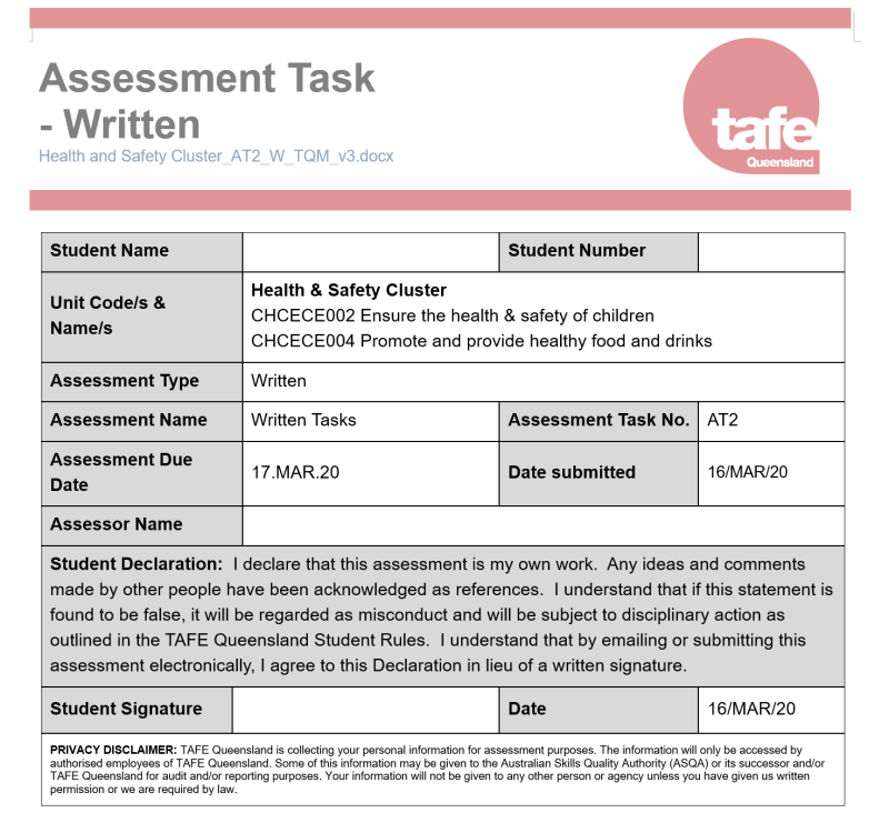 [차일드케어 디플로마] TAFE 과제, Written Assessment Satisfactory 받기(Part 1) : 네이버 블로그