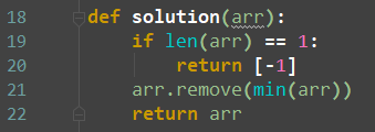 [프로그래머스] 제일 작은 수 제거하기(연습문제, 힌트, 풀이, remove() vs pop() vs del)