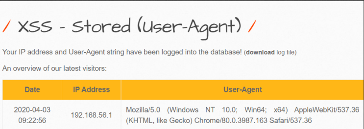 XSS - Stored(User-Agent)