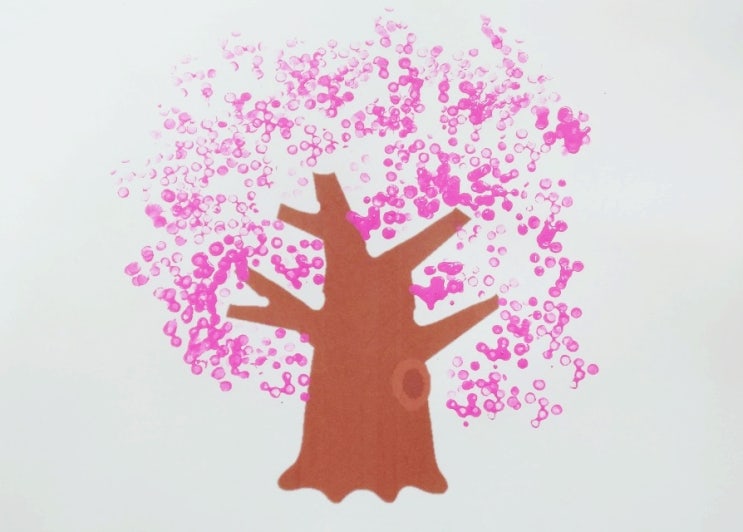코로나 집콕놀이 - 면봉으로 벚꽃꾸미기  초간단 물감놀이
