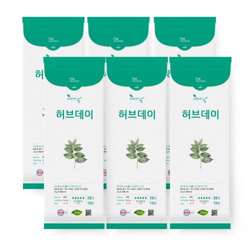  <핫딜><핫딜>가성비가 좋은 허브데이 대형 생리대 날개형, 10개입, 6팩 들여가세요~~