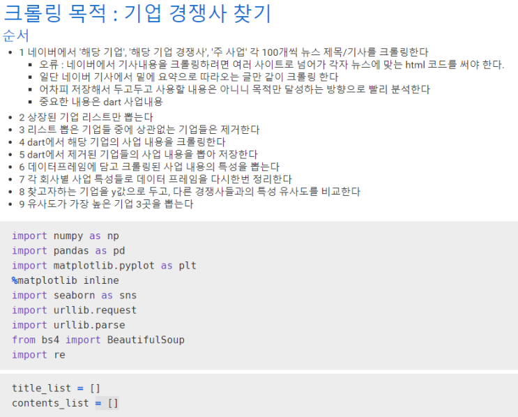  데이터 크롤링 프로젝트 1 - 기업 경쟁사 찾기 - 네이버 뉴스기사 크롤링