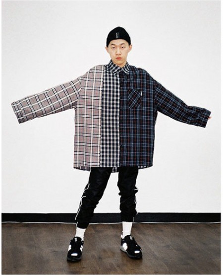  아조바이아조 Over Check Mixed Shirt(Navy) 셔츠 추천 [무신사스토어]