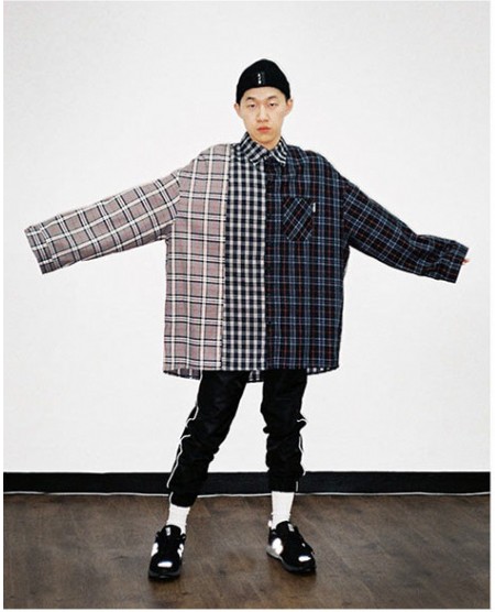 아조바이아조 Over Check Mixed Shirt(Navy) 셔츠 추천 [무신사스토어]