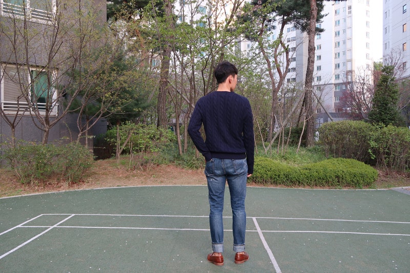 폴로 랄프로렌 Polo Ralph Lauren 네이비 케이블 니트, 청바지, 남자 페니 로퍼 코디 'Jour 235' : 네이버 블로그