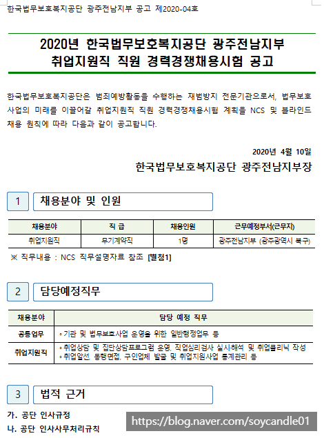 [채용][한국법무보호복지공단] [광주전남지부] 취업지원직(무기계약직) 직원 경력경쟁채용 공고