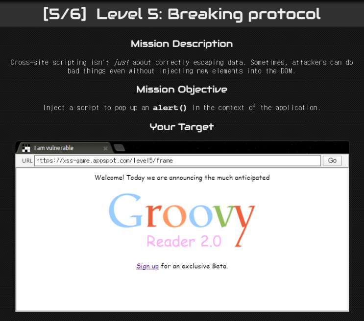  XSS-game/Level 5: Breaking protocol