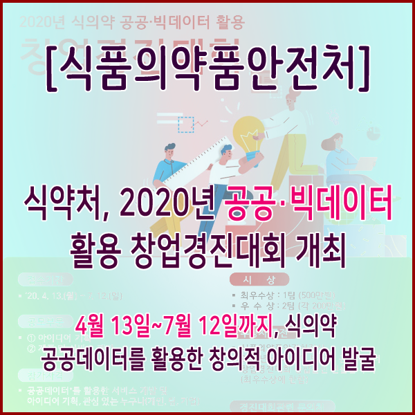  [식품의약품안전처] 식약처, 2020년 공공·빅데이터 활용 창업경진대회 개최
