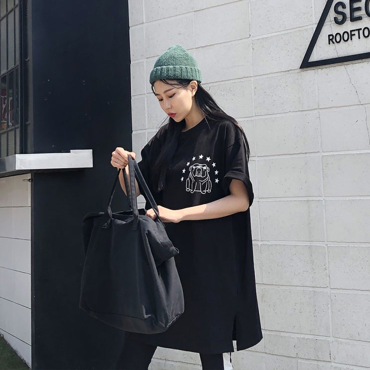  [ 리뷰 포함 ]   매드시스터 두들 오버핏 롱티셔츠 반팔티 박스티 티셔츠
