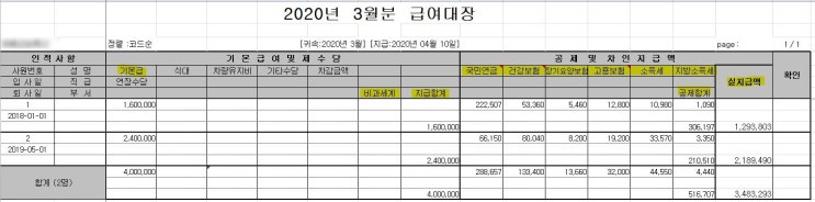  【급여대장 정리하기】_상용직 급여대장