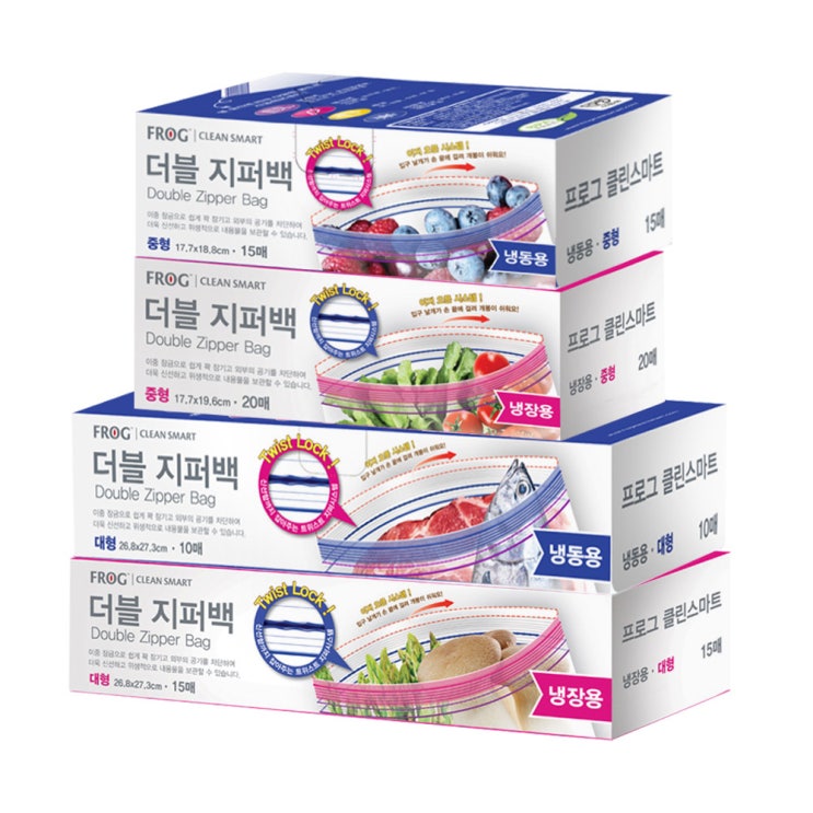  [ 리뷰 포함 ]   프로그 더블 지퍼백 4종 혼합세트, 1세트