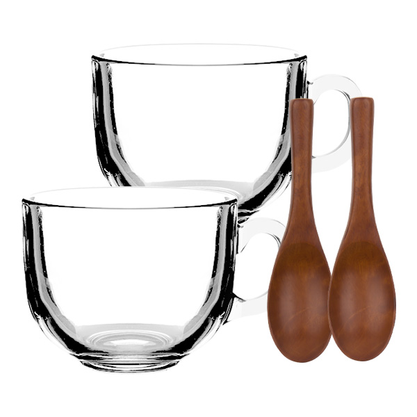  [ 리뷰 포함 ]   니코트 무지 글라스 스프머그컵 500ml x 2p + 스푼 2p, 혼합 색상, 1세트