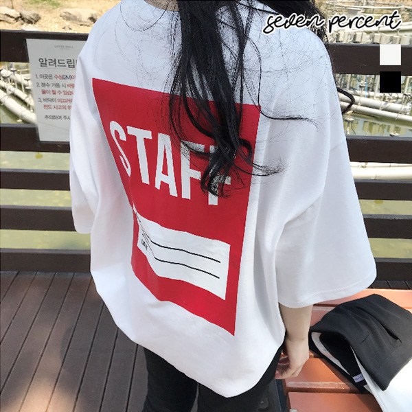  [ 리뷰 포함 ]   세븐퍼센트 반팔티셔츠_남여공용 스테프 오버핏 반팔티 스태프 STAFF 반팔티셔츠 (2color)