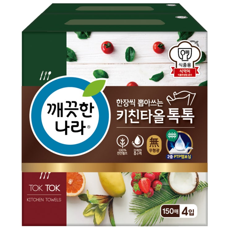  (로켓배송)깨끗한나라 톡톡 천연펄프 키친타올 150매, 4개입, 1팩 추천해요