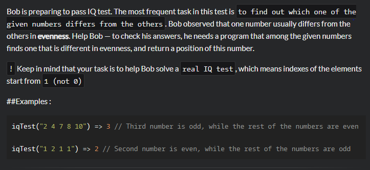 [CodeWars] JS - 6kyu - IQ Test