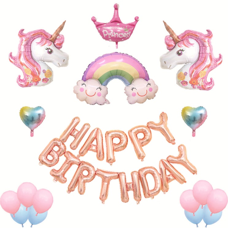  [ 리뷰 포함 ]   미니띠네 생일파티 그라데이션 하트 유니콘 왕관세트, 혼합 색상, 1세트