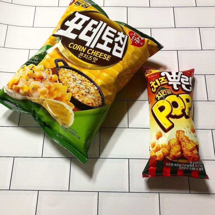  치즈신메뉴 먹어보기 농심 포테토칩 콘치즈맛 오리온 치즈뿌린 치킨팝 리뷰