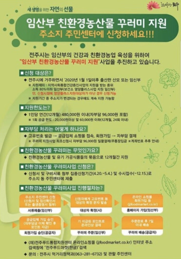 전주시 임산부 친환경 농산물 꾸러미 신청방법, 지원대상은? 전주시 임산부 친환경 농산물 꾸러미 신청방법, 지원대상은?