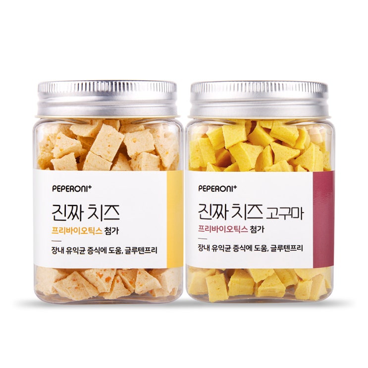  [ 리뷰 포함 ]   페페로니 프리바이오틱스 반려동물 간식 2종 세트, 치즈, 치즈 + 고구마 혼합맛, 1세트