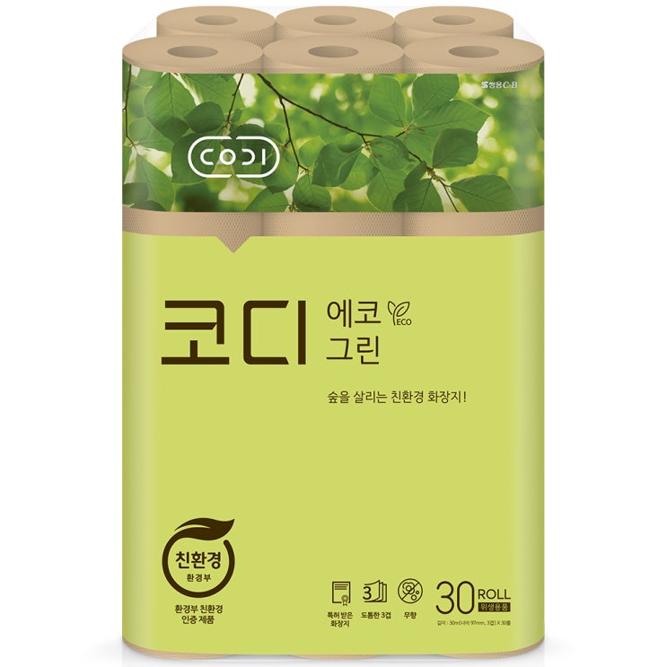  <핫딜><핫딜>가성비가 좋은 코디 에코그린 3겹 롤화장지 30m, 30롤, 1개 들여가세요~~