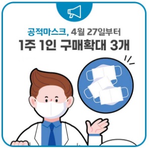  [공적마스크 구매확대]4월27일부터 1인당 3매로 확대