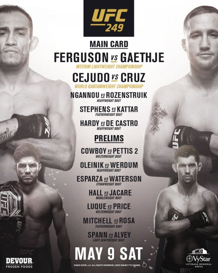 UFC 5월 9일, 13일, 16일 연속 대회 개최 등 MMA 뉴스 UFC 5월 9일, 13일, 16일 연속 대회 개최 등 MMA 뉴스