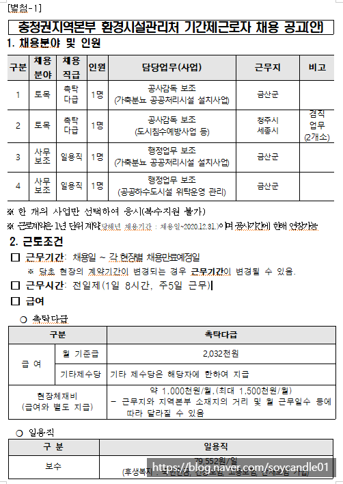  [채용][한국환경공단] 충청권지역본부 환경시설관리처 기간제근로자 채용 공고