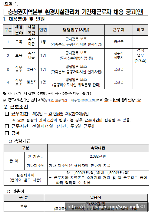 [채용][한국환경공단] 충청권지역본부 환경시설관리처 기간제근로자 채용 공고