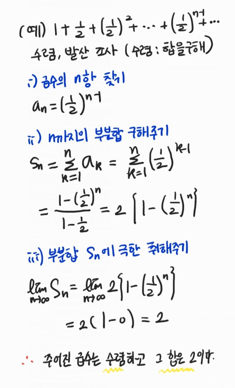 급수 기초개념 잡기 (੭•̀ᴗ•̀)੭ (부분합, 수렴발산, 등비급수) : 네이버 블로그
