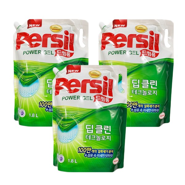  [품절예상][가성비굿]퍼실 딥클린 테크놀로지 파워젤 드럼용 액상세제 리필, 1.8L, 3개 제품을 놓치지 마세요~~