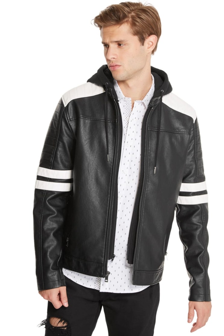 [강추] [게스][남성]자켓/패딩Danny Hooded Faux-Leather Moto Jacket 가격은?