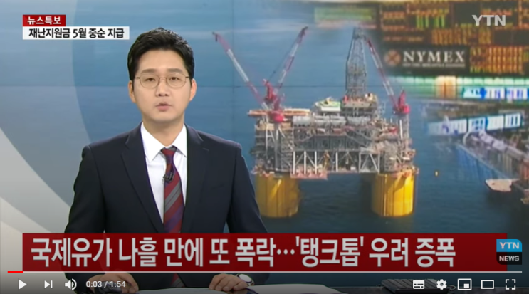 국제유가 나흘 만에 또 폭락...'탱크톱' 우려 증폭 / YTN 국제유가 나흘 만에 또 폭락...'탱크톱' 우려 증폭 / YTN