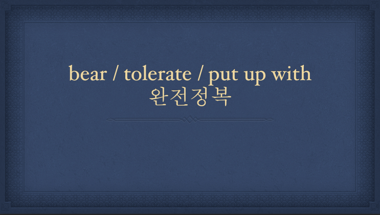[튜나's 영어어법 완벽정리 / 영어문법] 34. bear/tolerate/put up with 어감 '너 사용법' bear/bare 차이/ 영어문법/영어어법]