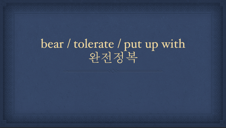  [튜나's 영어어법 완벽정리 / 영어문법] 34. bear/tolerate/put up with 어감 '너 사용법' bear/bare 차이/ 영어문법/영어어법]